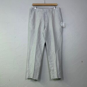 New Perry Ellis Portfolio Linen Pants Mens 32x30 Beige Flat Front Dress Trousers
